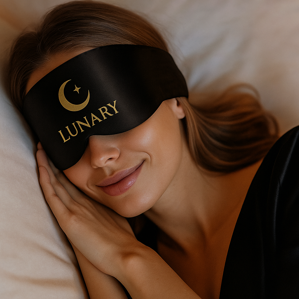 LUNARY™ Silk Sleep Mask – The “Moonlit Calm” Collection