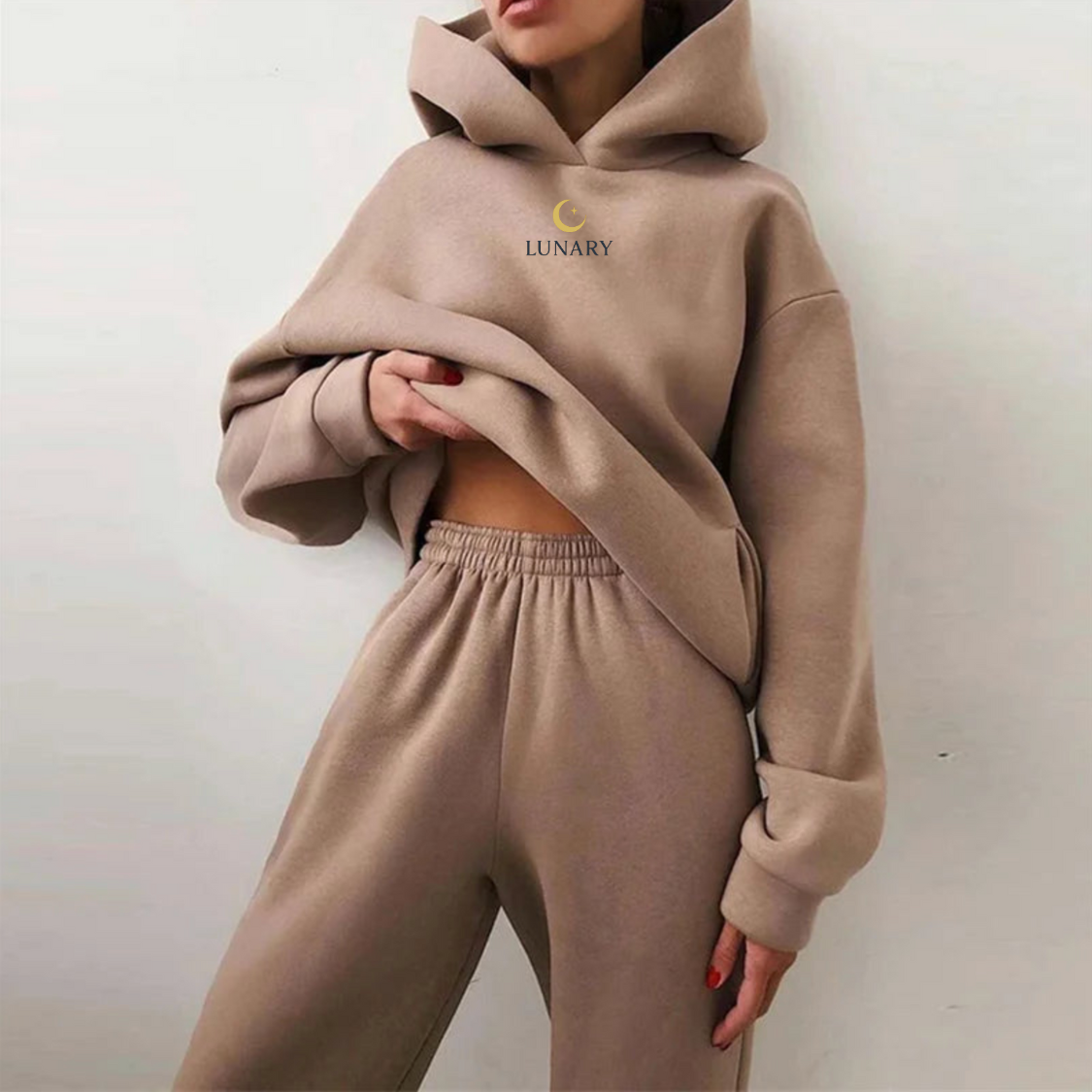 LUNARY “Soft Phase” Oversized Tracksuit – Moonlight Beige