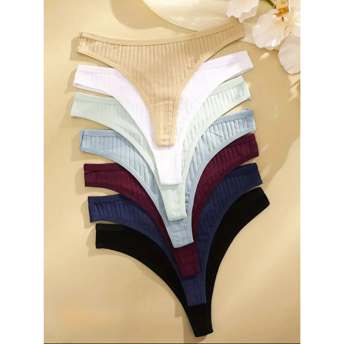 LUNARY™ Ribbed Cotton Thong Set – 6pcs